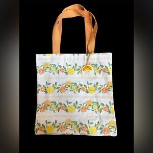 NWT Cotton Canvas Tote‎ Bag Citrus Print 16x16x6 Orange Handles